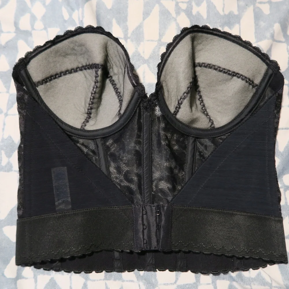 Vintage adonna Lace‎ Bustier Elegant Strapless Romantic Sexy Black Bra Lingerie